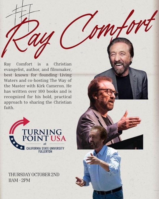 RealJackHibbs's tweet image. Everybody in the Southern California area I’m inviting you to come on out and show great support for not only our brother Charlie Kirk, but also for Turning Point USA as they will host my good friend Ray Comfort on the campus of university of California Fullerton. Please let’s