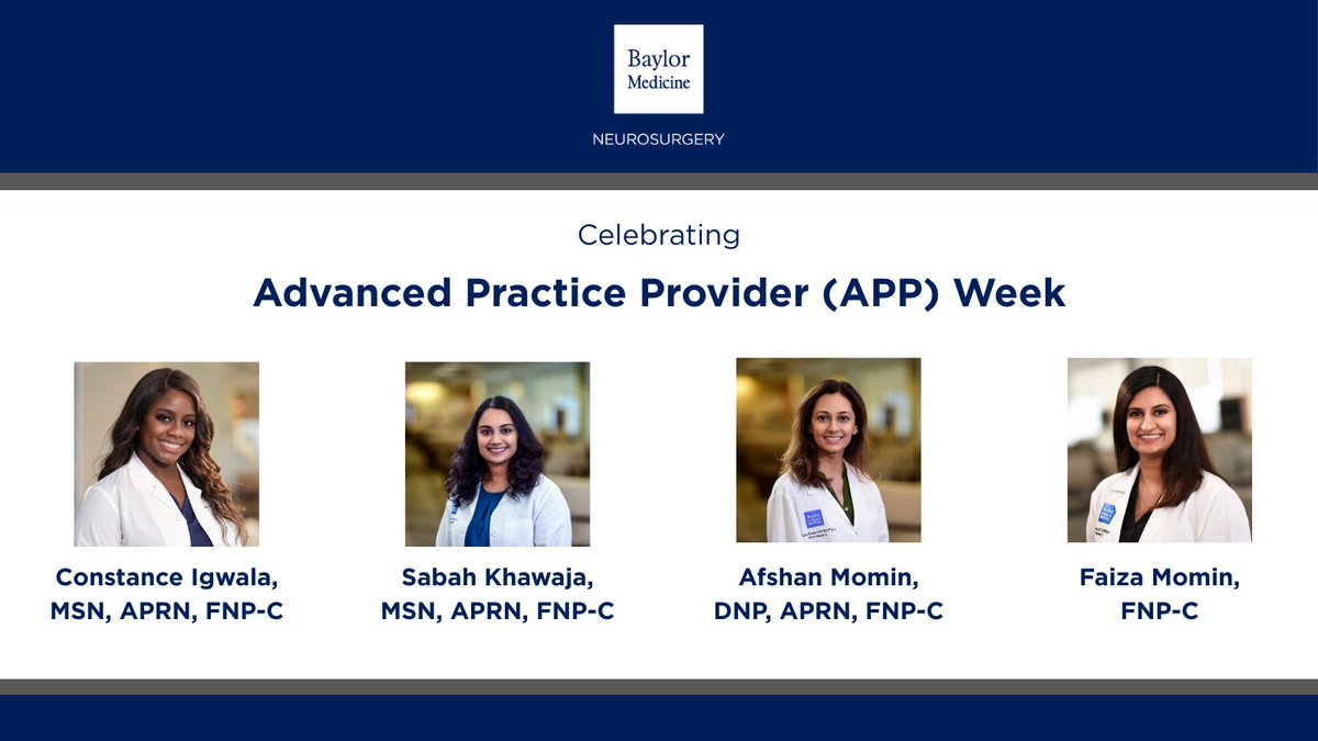 BCMNeurosurgery's tweet image. Today&apos;s #FridayFeeling: 𝒈𝒓𝒂𝒕𝒊𝒕𝒖𝒅𝒆 💙

As we wrap up #APPWeek, please join us in saying a special &quot;thank you&quot; to our talented and committed crew of NPs, who play a critical role in providing the highest level of care to our #BCMNeurosurgery #BCMSpineCenter patients!