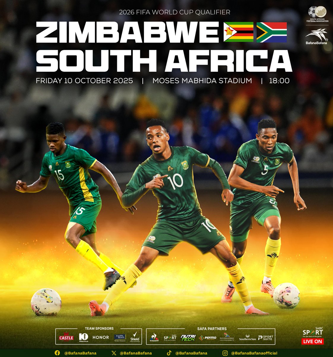 Bafana Bafana (@bafanabafana) on Twitter photo Let's go!!!
The kick-off at the Moses Mabhida Stadium is now at 18h00.
#BafanaPride
<a href="/SABC_Sport/">SABC Sport</a> Let's go!!!
The kick-off at the Moses Mabhida Stadium is now at 18h00.
#BafanaPride
<a href="/SABC_Sport/">SABC Sport</a>