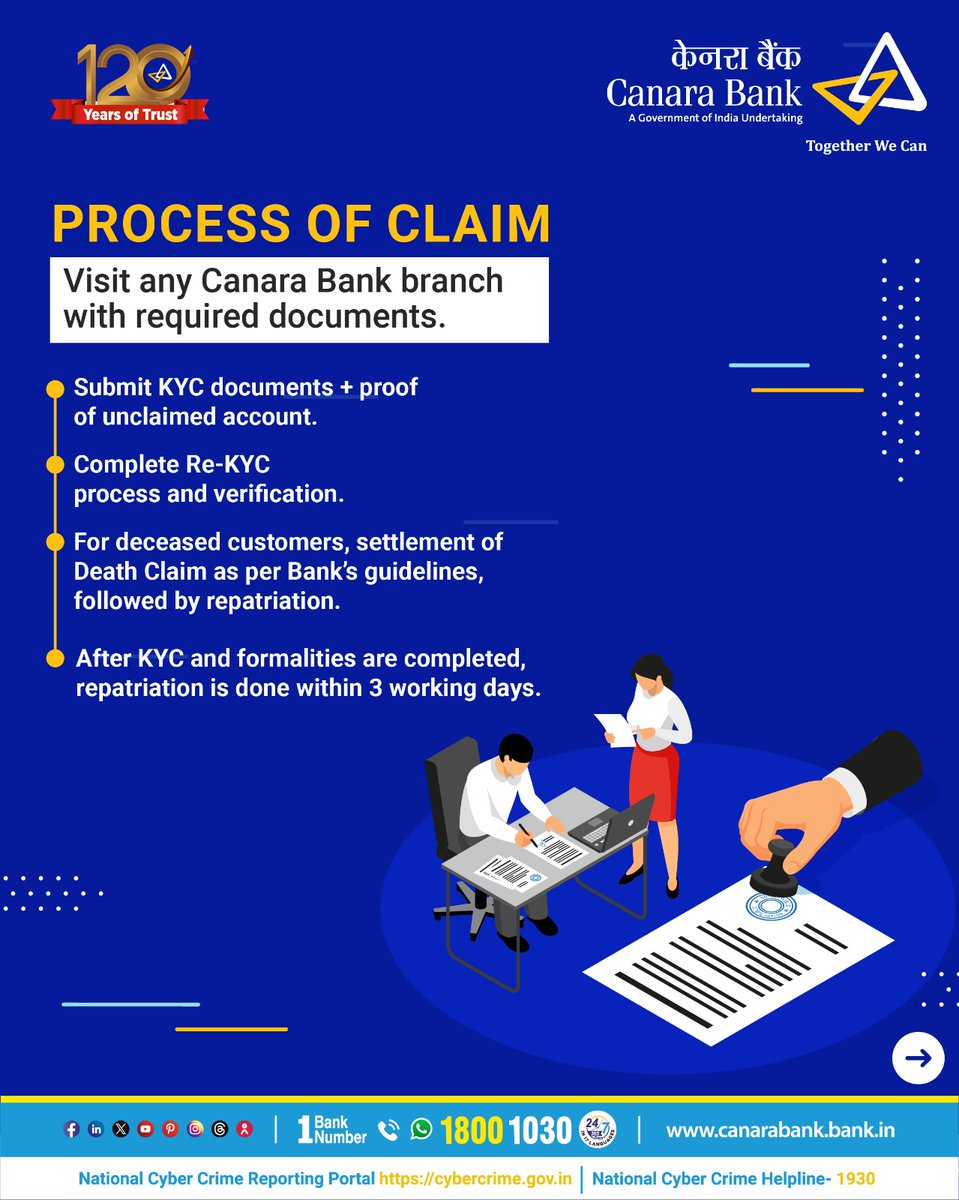canarabank's tweet image. Unclaimed deposits after 10 years go to the DEA Fund. Check on RBI’s UDGAM portal or bank’s website and claim with the required documents. Keep your account active, KYC and contact details updated to avoid unclaimed deposits.

@RBI
@DFS_India

#DEA #DepositorAwareness #CanaraBank…