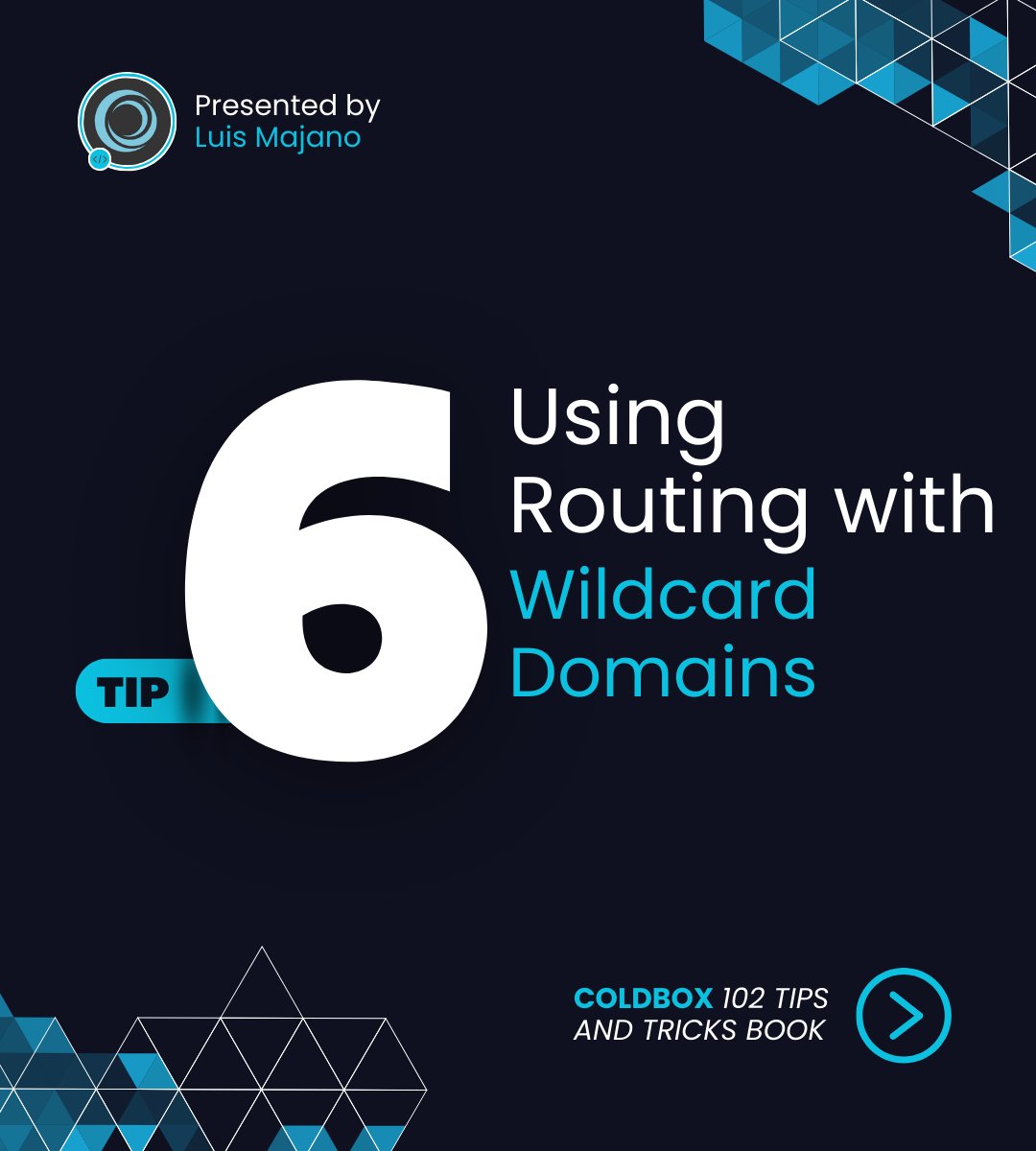 ortussolutions's tweet photo. 🎯 ColdBox Free Tip #6 – Using Routing with Wildcard Domains
Deploy domain-specific routing in ColdBox using withDomain() — ideal for multi-tenant apps and subdomain logic.

🔗 Check it out: https://t.co/wwNeo4JbyR

#ColdBox #Routing #Wildcards #MultiTenant #CFML #WebDevTips https://t.co/2aDo2MpoRa