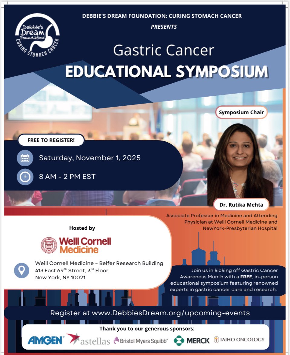 Rutika Mehta (@rutikamehtamd) on Twitter photo We will be kicking off Gastric Cancer Awareness month in November with our Gastric Cancer Symposium <a href="/WCMGIcancer/">WCM GI Cancer</a> <a href="/StomachCancer_/">Debbie's Dream Foundation: Curing Stomach Cancer</a> . We have a great line up of speakers from medical oncology, surgery, gastroenterology, nutrition and genetics. Register 👇for free. <a href="/WeillCornell/">Weill Cornell Medicine</a> We will be kicking off Gastric Cancer Awareness month in November with our Gastric Cancer Symposium <a href="/WCMGIcancer/">WCM GI Cancer</a> <a href="/StomachCancer_/">Debbie's Dream Foundation: Curing Stomach Cancer</a> . We have a great line up of speakers from medical oncology, surgery, gastroenterology, nutrition and genetics. Register 👇for free. <a href="/WeillCornell/">Weill Cornell Medicine</a>