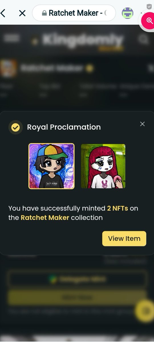 Another one ❌
Another 2 of <a href="/RatchetMaker/">Ratchet Maker</a> ✅

 😉   👉                
      👉       

Free mint are so satisfying... I think I'll display one as my pfp. lfggg! 

Thanks to your talent boss <a href="/artnesh/">Artnesh</a>, made me happy tho 🙌☕