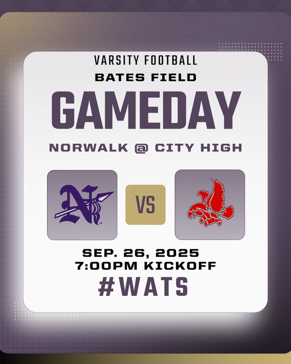 Road Trip to the East
🆚 Iowa City High  
📍 Bates Field
🕗 7:00pm
🎟️ tickets.gobound.com/tickets/events…
📺 fan.hudl.com/usa/ia/iowa-ci…

#WATS
