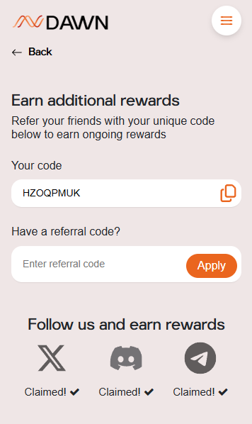 slayersahil08's tweet photo. New update in @dawninternet 
-Points are reduced
-New refer code added
-Use new referral code to get more points 
Use my code and get extra bonus for a limited time 
Code - HZOQPMUK https://t.co/jA5cqqAeDQ