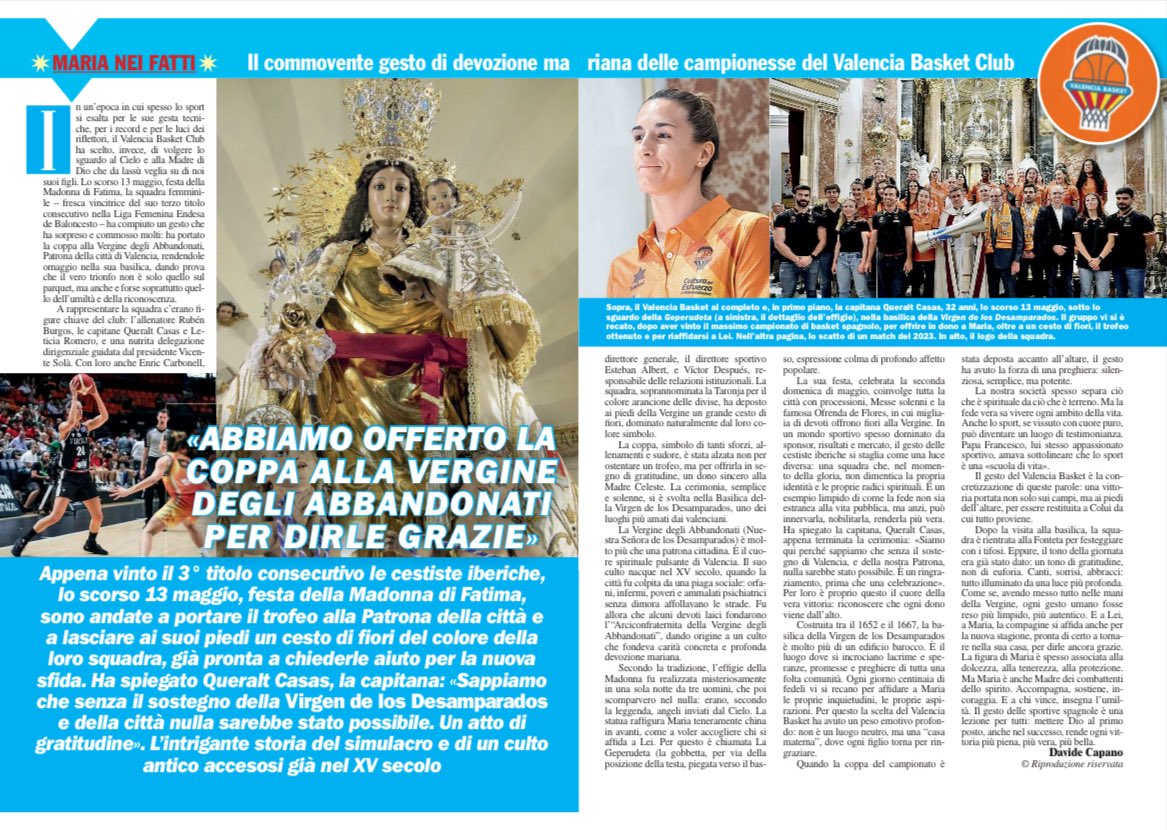 davide_capano's tweet photo. Da giovedì sono in edicola su “Maria con te” con un pezzo sul #ValenciaBasketClub
⚽️🇪🇸🏀❤️
@valenciabasket
#Basket #Mariaconte #Pallacanestro #Spagna #Valencia https://t.co/p27ZrpKdzJ