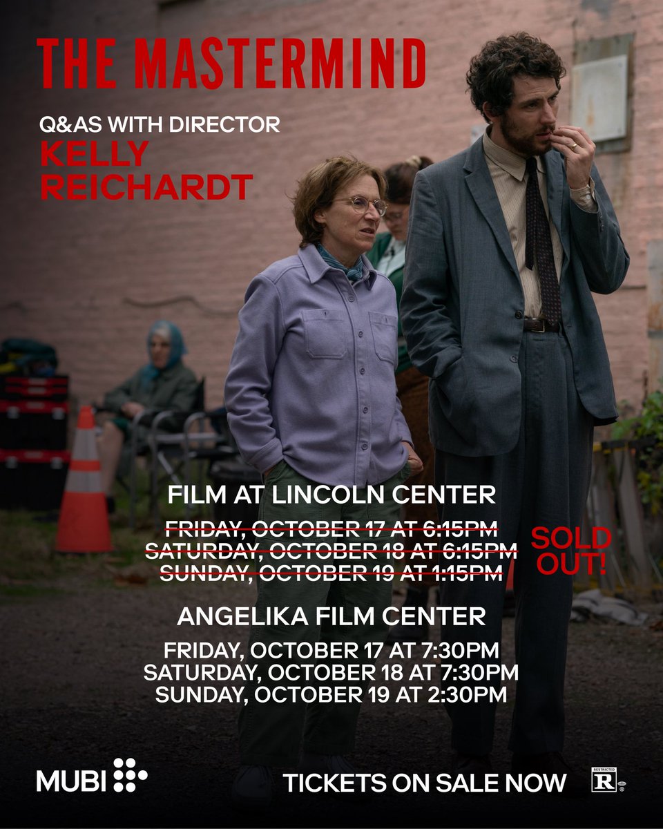 Tickets are on sale now for THE MASTERMIND, including opening weekend Q&amp;As with director Kelly Reichardt at <a href="/FilmLinc/">Film at Lincoln Center</a> &amp; <a href="/AngelikaFilmNY/">Angelika Film Center</a>.

Only in theaters October 17. A MUBI Release. mubi.com/mastermind