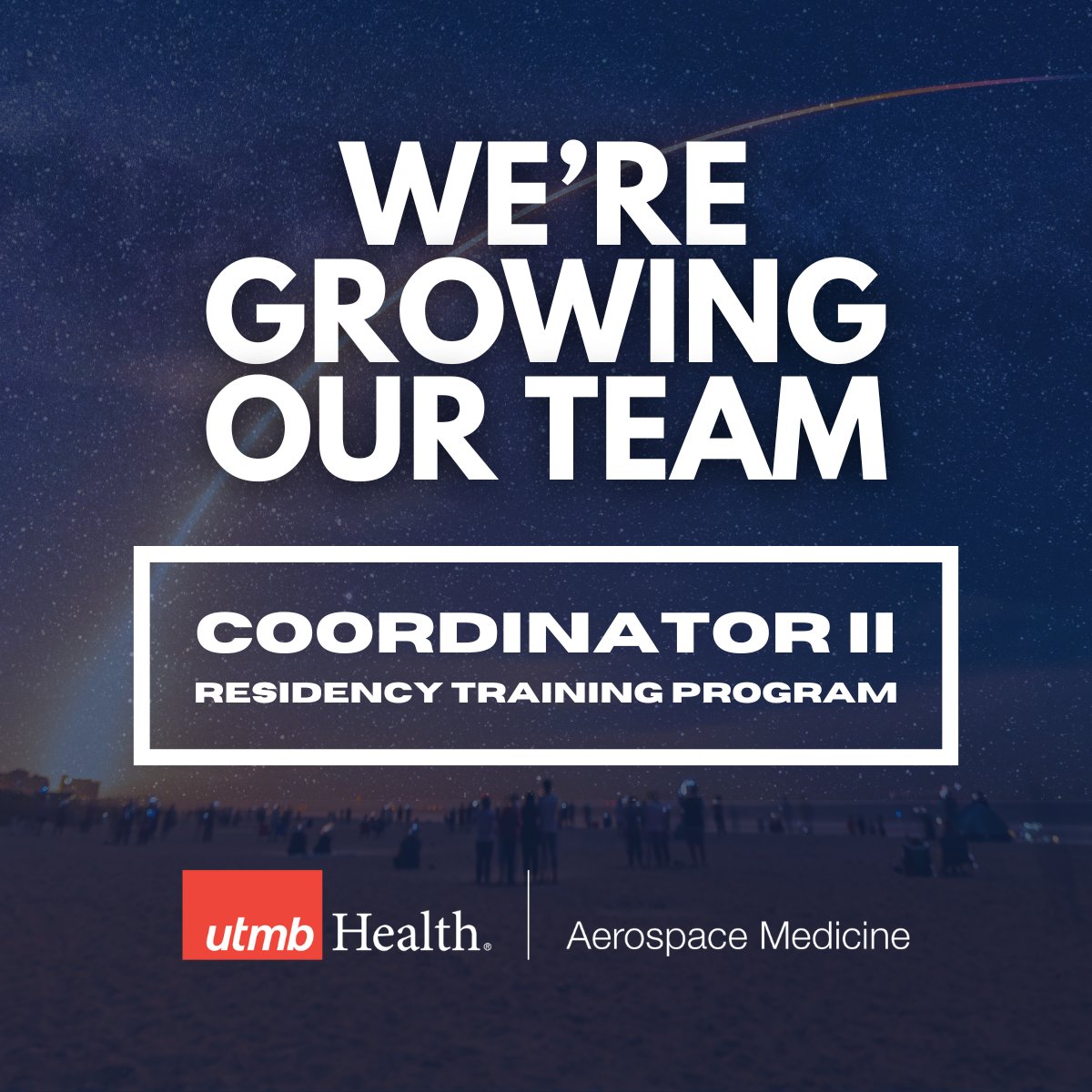 UTMB Aerospace Medicine is hiring a Coordinator II for our ACGME-accredited residency (partial remote). Manage operations and compliance, support residents, coordinate NASA/FAA rotations, run recruitment, and plan key events. Apply: utmb.us/eir