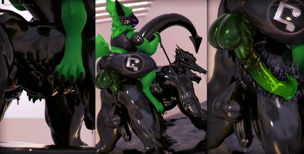Stretchin the rubber. Heru (green protogen) belongs to <a href="/berrysmoothboi/">heruku</a>