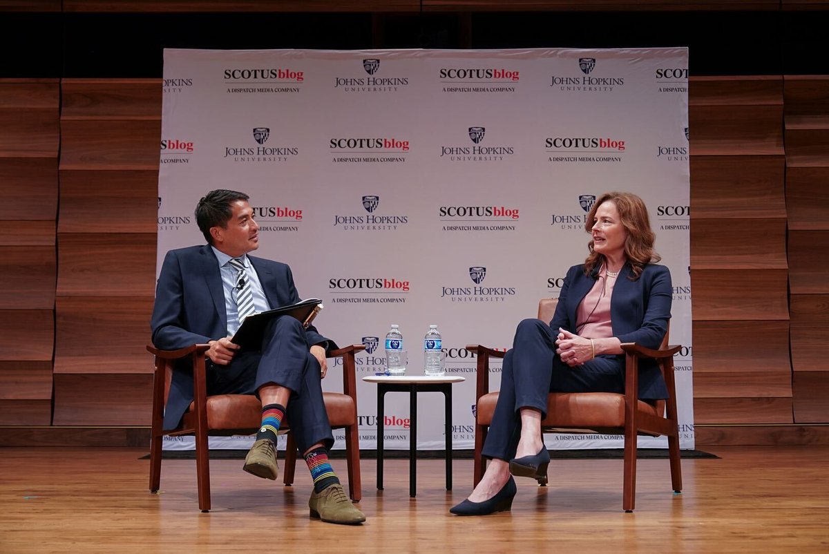 Justice Amy Coney Barrett is interviewed by Judge Patrick Bumatay at the <a href="/SCOTUSblog/">SCOTUSblog</a> Summit: On The Merits at the Johns Hopkins University Bloomberg Center.