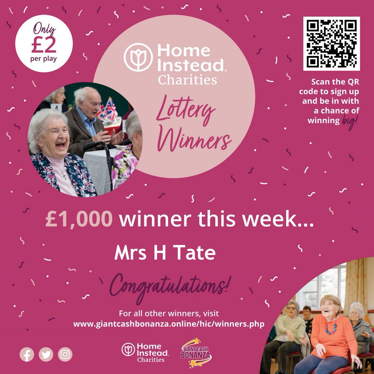 🎉 Entering the weekend in style! 🎉

 A huge congratulations to this week's £1,000 Lottery winner and to our quarterly £10,000 Jackpot winner! 💸

#HomeInsteadCharities #Charity #Community #Lottery #Jackpot