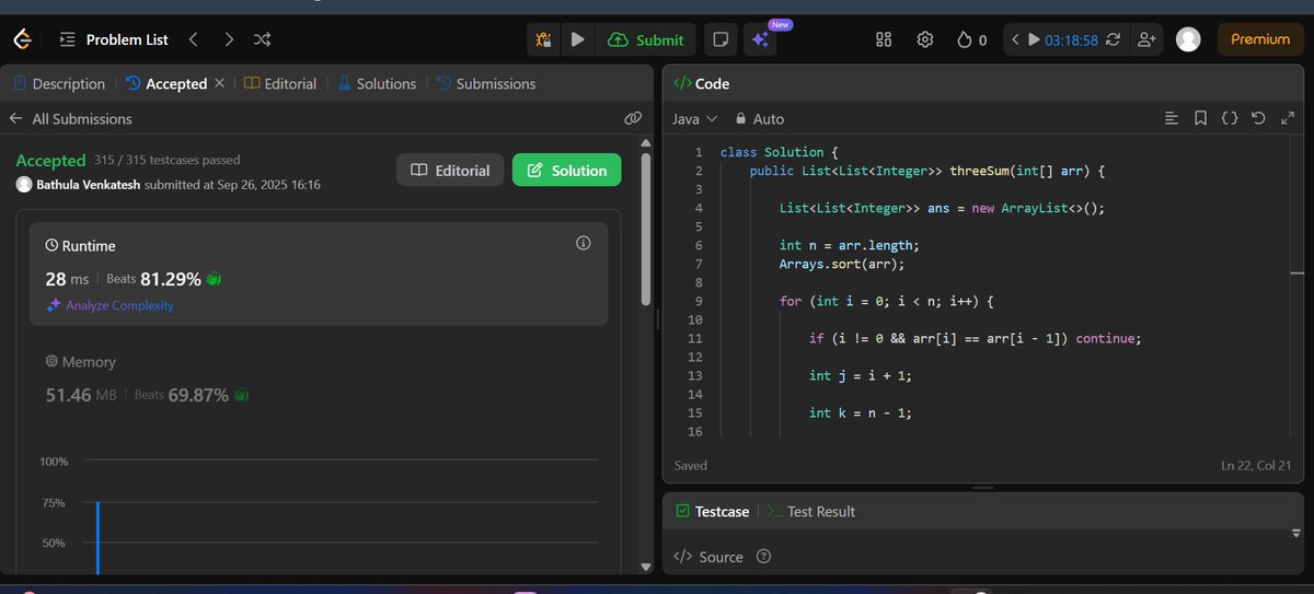 venkateshcoderr's tweet image. Last Three days DSA progress
24th Sep :
>Spiral Matrix
>Transpose of a matrix
25th sep:
>Majority element n/3
>Majority element n/2
26th sep:
>3Sum
>4Sum
#DSA | #Problemsolving | #gfg | #leetcode