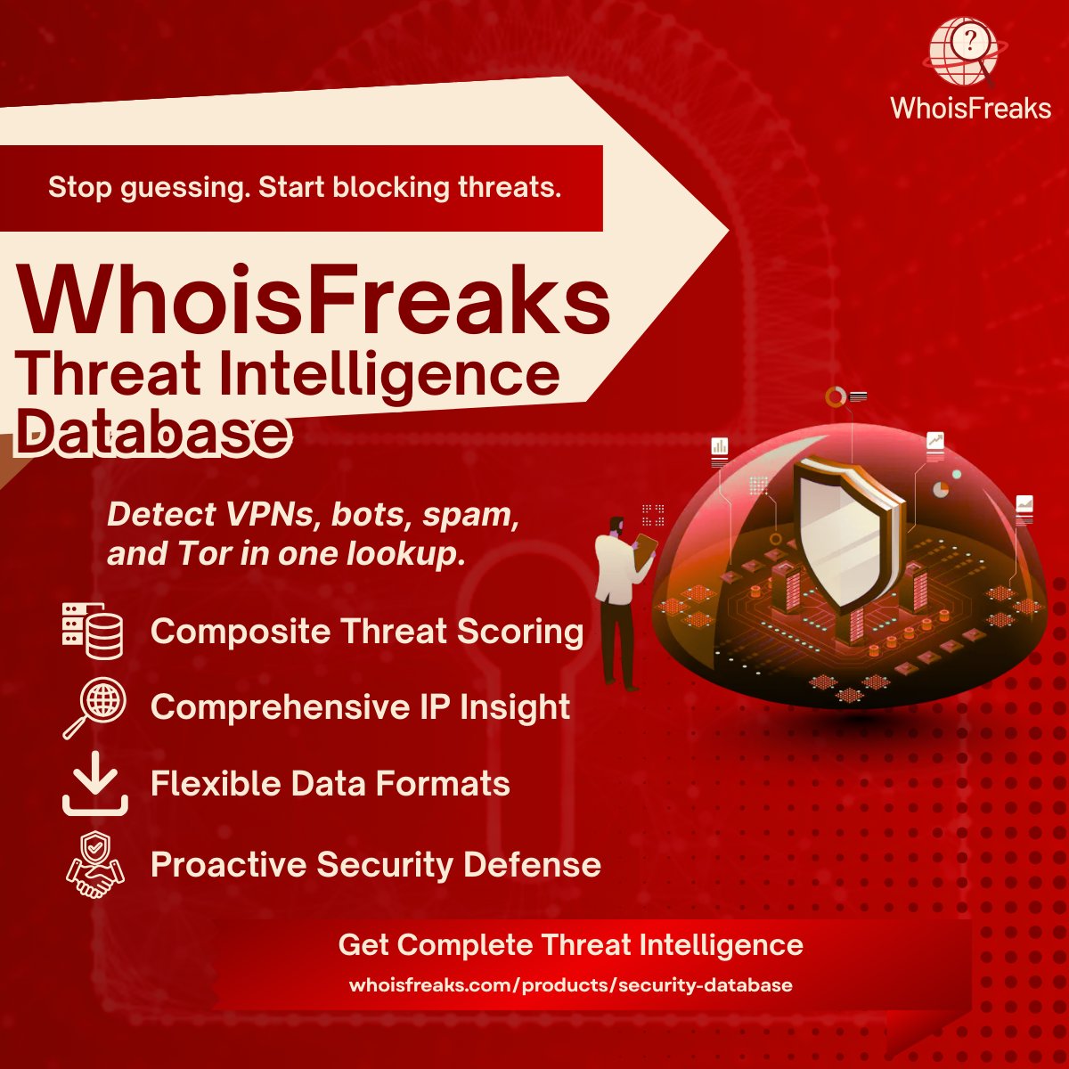 whoisfreaks's tweet image. 🚨 "Legitimate user" = bot farm using residential proxies from 12 countries.
🔍 Security Database reveals:
✅ Threat scores
✅ VPN detection
✅ Bot patterns
✅ Spam history
Block attacks before they start! 🚫
🔗 whoisfreaks.com/products/secur…
#CyberSecurity #BotDetection #VPNDetection