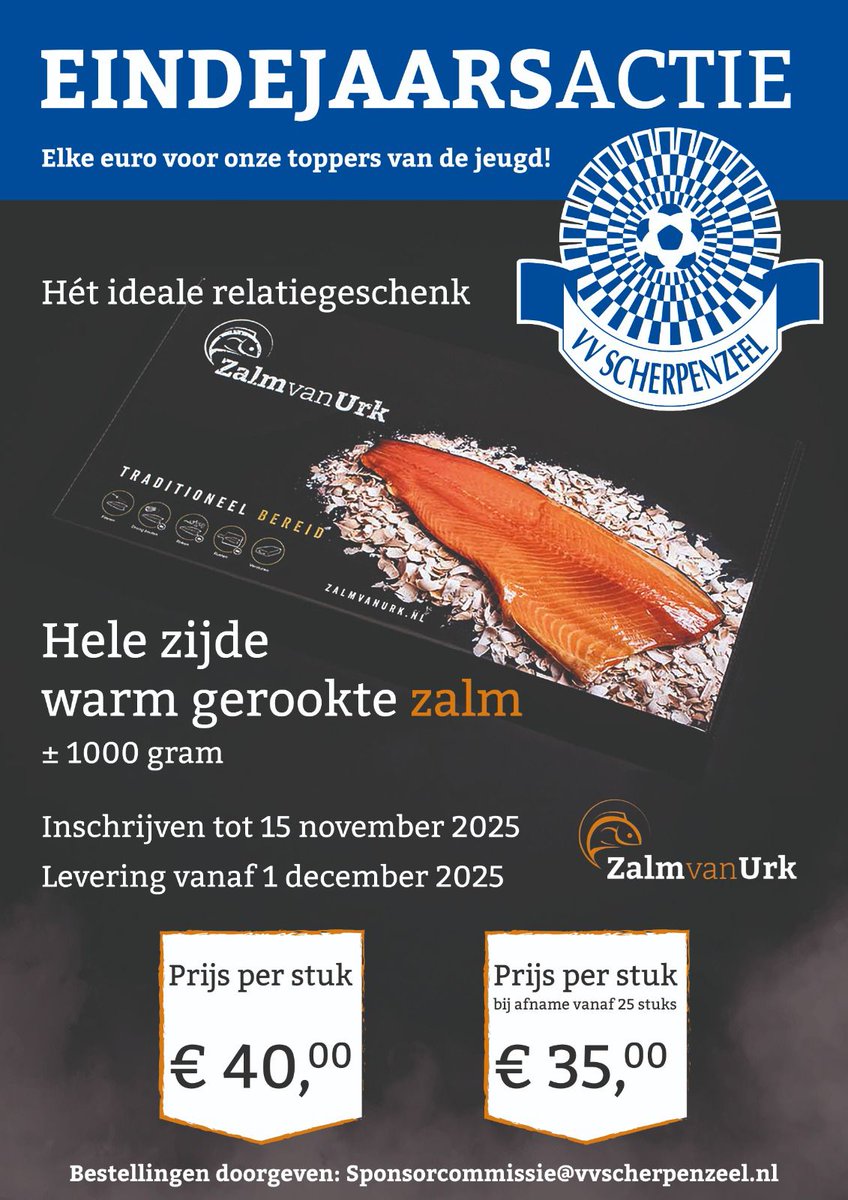 VV Scherpenzeel start Zalmactie in aanloop naar de feestdagen

Morgen staat de wedstrijd tussen VV Scherpenzeel en SV Urk op het programma. Tegelijkertijd lanceert VV Scherpenzeel een bijzondere zalmactie.

Meer info ⤵️
facebook.com/share/p/19U2XJ…

#Scherpenzeel #urk
