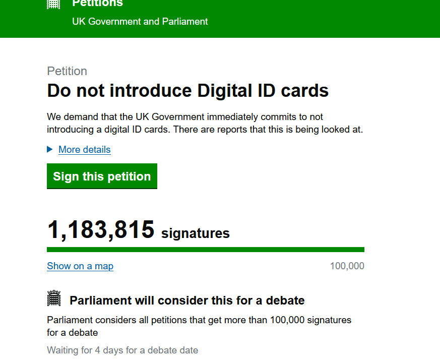jimmy_1975's tweet photo. As of 5.33pm
Over 1,183,815 have signed - Petition to scrap Digital ID
#BritCard - #DigitalID - #digitalidcards https://t.co/NH3B5kitLJ