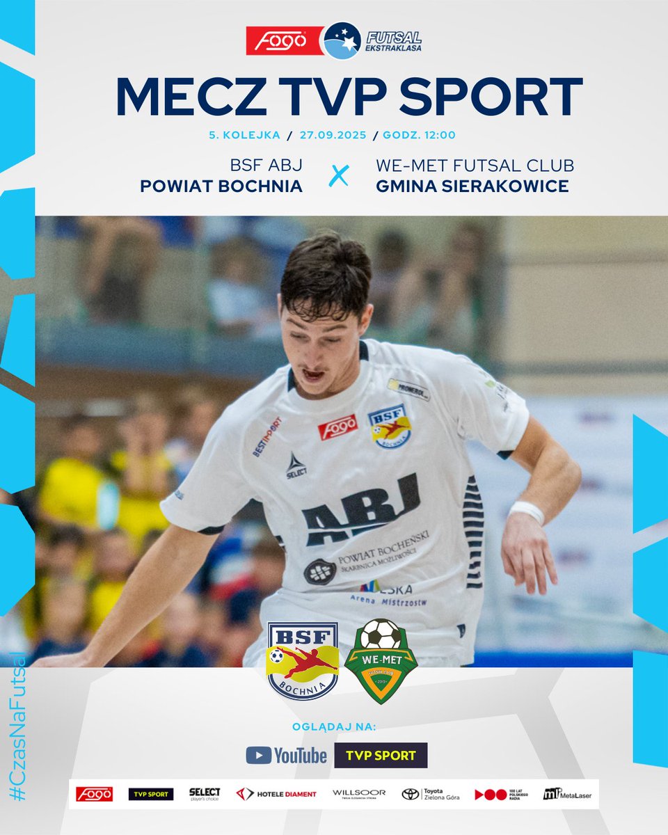 👉 Piątą serię spotkań zaczniemy w Bochni! Bądźcie razem z nami📲

⚔️ BSF ABJ Powiat Bochnia 🆚 We-Met FC Gmina Sierakowice
🕕 12:00
📺 YouTube TVP Sport (oraz sport.tvp.pl / aplikacja)

🔗Oglądaj: tiny.pl/7hbd2x84 

📸 Grzegorz Stodolny
—
#BSFWEM #CzasNaFutsal