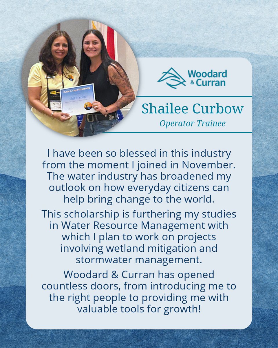 My colleague Shailee Curbow at our Starke, FL BNR Treatment Facility shares how rewarding her journey in the water field has been so far. With the support of the Florida Rural Water Association scholarship she received, she is set to continue growing her expertise! #WoodardCurran
