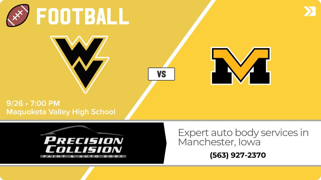 Football (Varsity) Game Day! - Check out the event preview for the The Maquoketa Valley Wildcats vs The Wapsie Valley Warriors. It starts at 7:00 PM and is at Maquoketa Valley High School High School Football/Track Stadium. gobound.com/ia/ihsaa/footb…