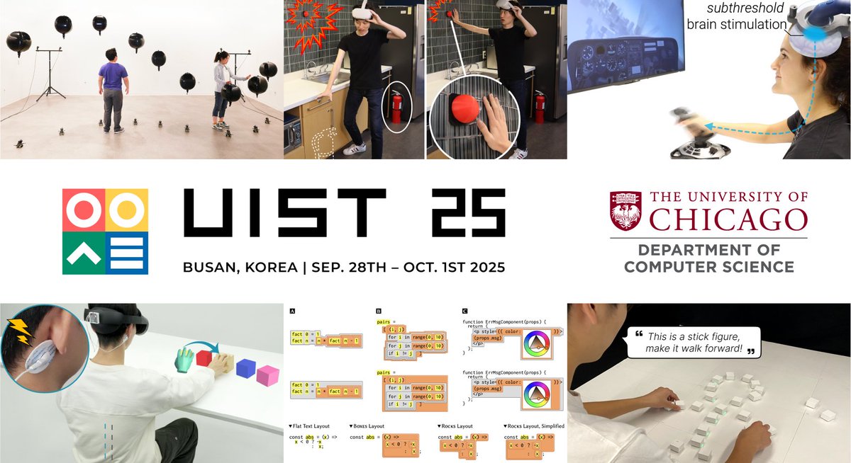ken0324's tweet image. 👇Check this article highlighting the #UIST2025 programs from @UChicagoCS! Excited for everything, but especially looking forward to the Vision Talk by @plopesresearch!
'UChicago CS Researchers Expand the Boundaries of Interface Technology at UIST 2025'
cs.uchicago.edu/news/uchicago-…