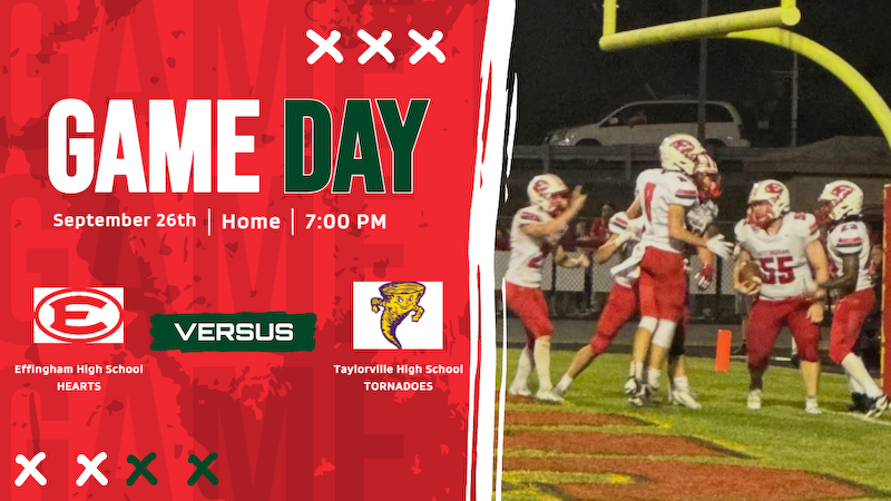 Team: Football
Event: Taylorville High School
When: 9/26/2025 at 7:00 pm
Where: Effingham High School (WSB Stadium)