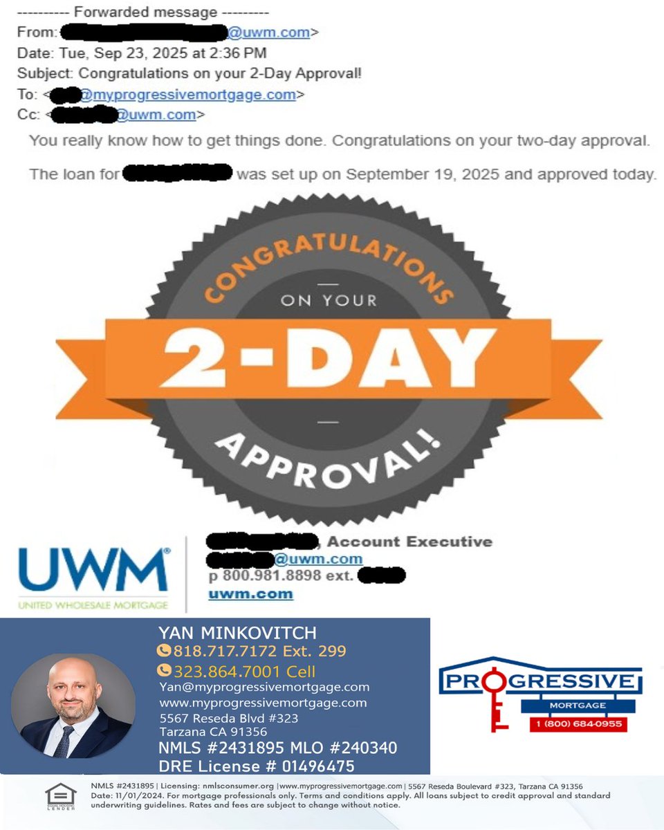 2-Day Approval. Another client’s loan was set up and approved quickly. Mortgage solutions don’t have to be slow or stressful. Fast, reliable, and efficient service. If you have friends or family looking to buy or refinance, send them our way. #MortgageSolutions #HomeLoans