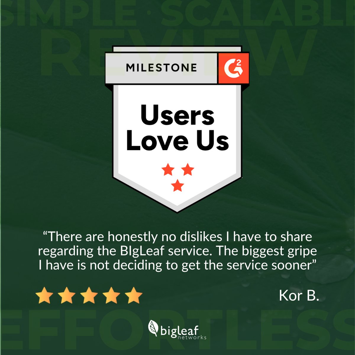 ❤️  No regrets. Just reliable service.

"The biggest gripe I have is not deciding to get the service sooner." — Kor B.

Bigleaf delivers the kind of connectivity you’ll wish you had all along.

#CustomerLove #BigleafNetworks #G2Awards #HybridWAN #SDWAN
