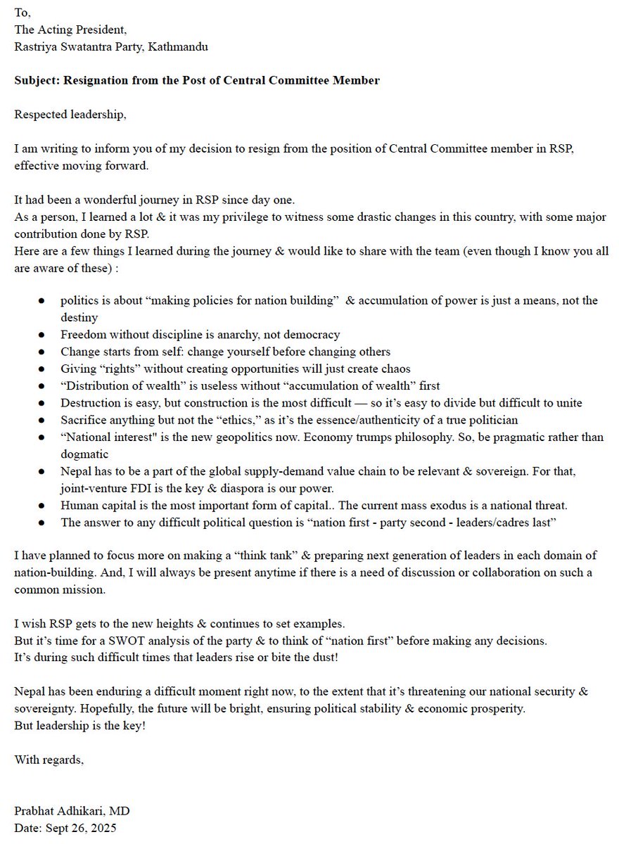 It's NOT the END, it's JUST the BEGINNING

This is not against any individual / political party; it's a move to build the nation for a better future

I am very THANKFUL to <a href="/party_swatantra/">Rastriya Swatantra Party - RSP</a> &amp; the leadership for the opportunity 

And we don't end here, we just build from here