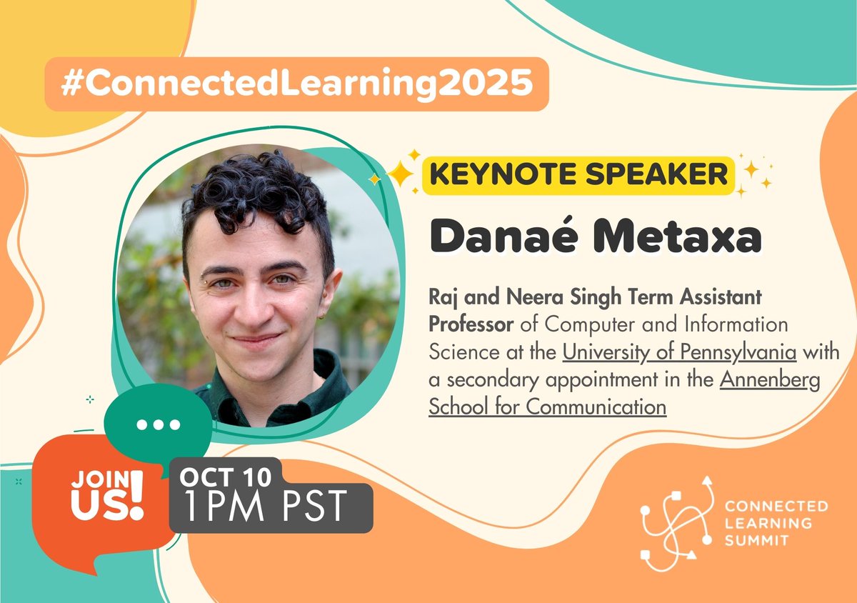 TheCLAlliance's tweet image. When we build systems that benefit those most marginalized, society will often experience widespread and significant benefits as a whole. 🌱

New CLA Blog features our #ConnectedLearning2025 Keynote Speaker Dr. Danaé Metaxa: connectedlearning.news/cla092625