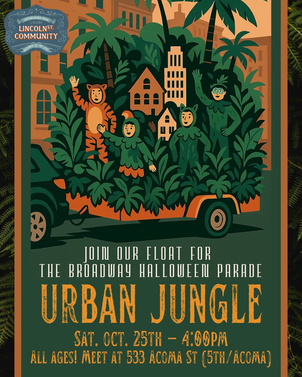 LBCRNO's tweet photo. Join us for the 8th Annual Broadway Halloween Parade on Oct 25 at 4 PM! Our Urban Jungle float is open to all ages—come be part of it!

📍 Meet at 533 Acoma St (5th &amp; Acoma)
💻 Sign up: https://t.co/rHNLgg9s0W

#BroadwayHalloweenParade https://t.co/m6KbDFgZkS