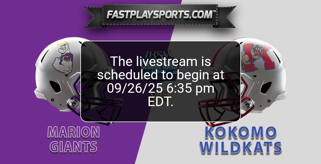 Week 6, HS Football: <a href="/giantssports/">Marion Giants Sports</a> at <a href="/KHS_FootballKat/">Kokomo Wildkats Football</a> starting with a 6:35pm pre-game with myself and <a href="/JA_Dicken84/">Andy Dicken</a> on <a href="/FastPlaySports/">FastPlaySports</a>! 🎙🎧🏈

vcloud.hudl.com/broadcast/embe…