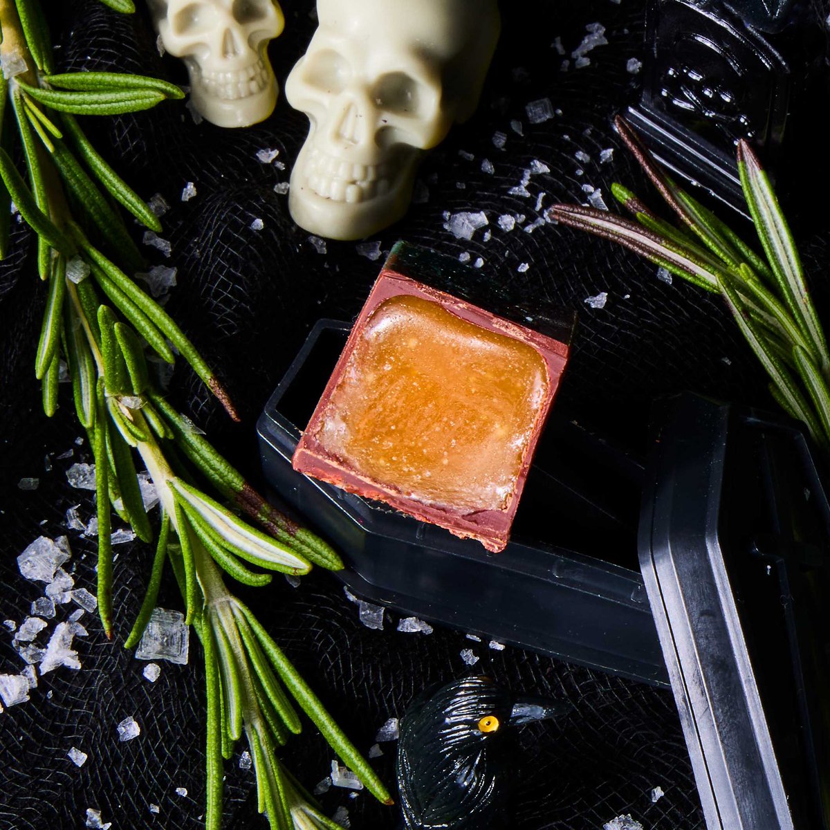Back from the dead, and only a little bit salty about being sent to the BONeyard ☠ Olive Oil &amp; Sea Salt joins us from the OG lineup of 2014 ✨ A silky rosemary caramel with Maldon salt 🧂 and coarse pepper 🖤 this phantom joins the ranks of the undead in the 2025 Fall Collection