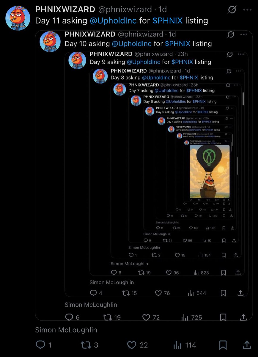 Day 12 asking <a href="/UpholdInc/">Uphold</a> for $PHNIX listing