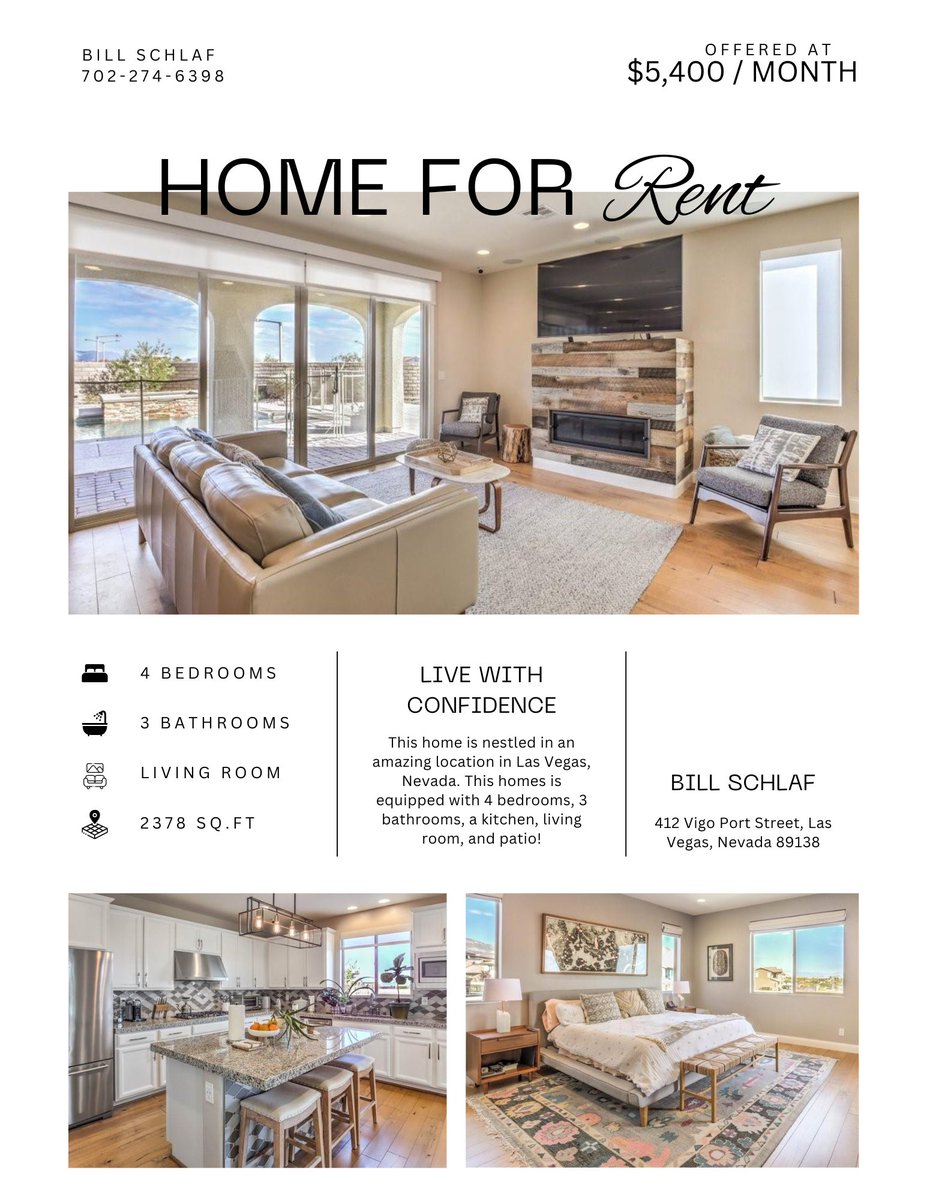 BILL43281463's tweet photo. An amazing location in Las Vegas, Nevada. This homes has 4 bedrooms, 3 bathrooms, a kitchen, living room, and patio!

You can have the opportunity of living in this home for just $5,400 a month.

Contact me for more information!

#realestate #rental #lasvegas #lasvegasnv https://t.co/lZHDPw2MM6