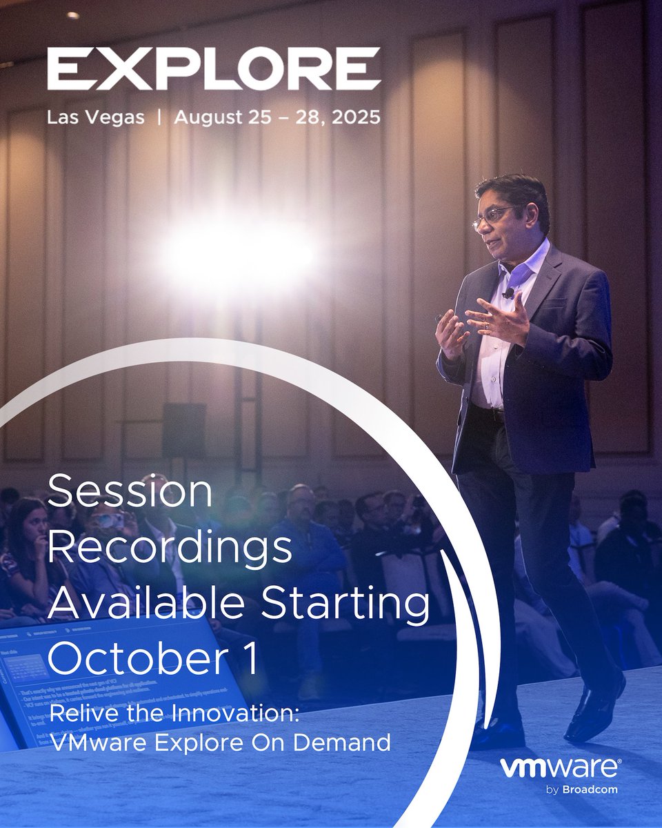 VMwareCommunity's tweet image. Missed something during #VMware Explore? 

Starting October 1, you can catch the full general session with Hock Tan, Paul Turner, Chris Wolf, and more—plus the entire on-demand session library. 

🎥 Get ready to dive back in! brcm.tech/3KgfDTJ