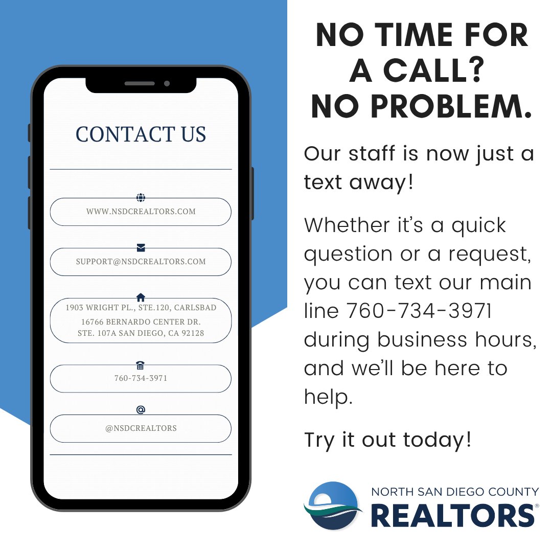 NSDCRealtors's tweet image. Need a quick answer? Just text us! 📲

You can reach our staff by texting our main line during business hours. It&apos;s easy, convenient, and perfect for those on-the-go moments.

#NSDCRealtors #TextSupport #RealtorTools #HereToHelp #FriendsInRealEstate
7w