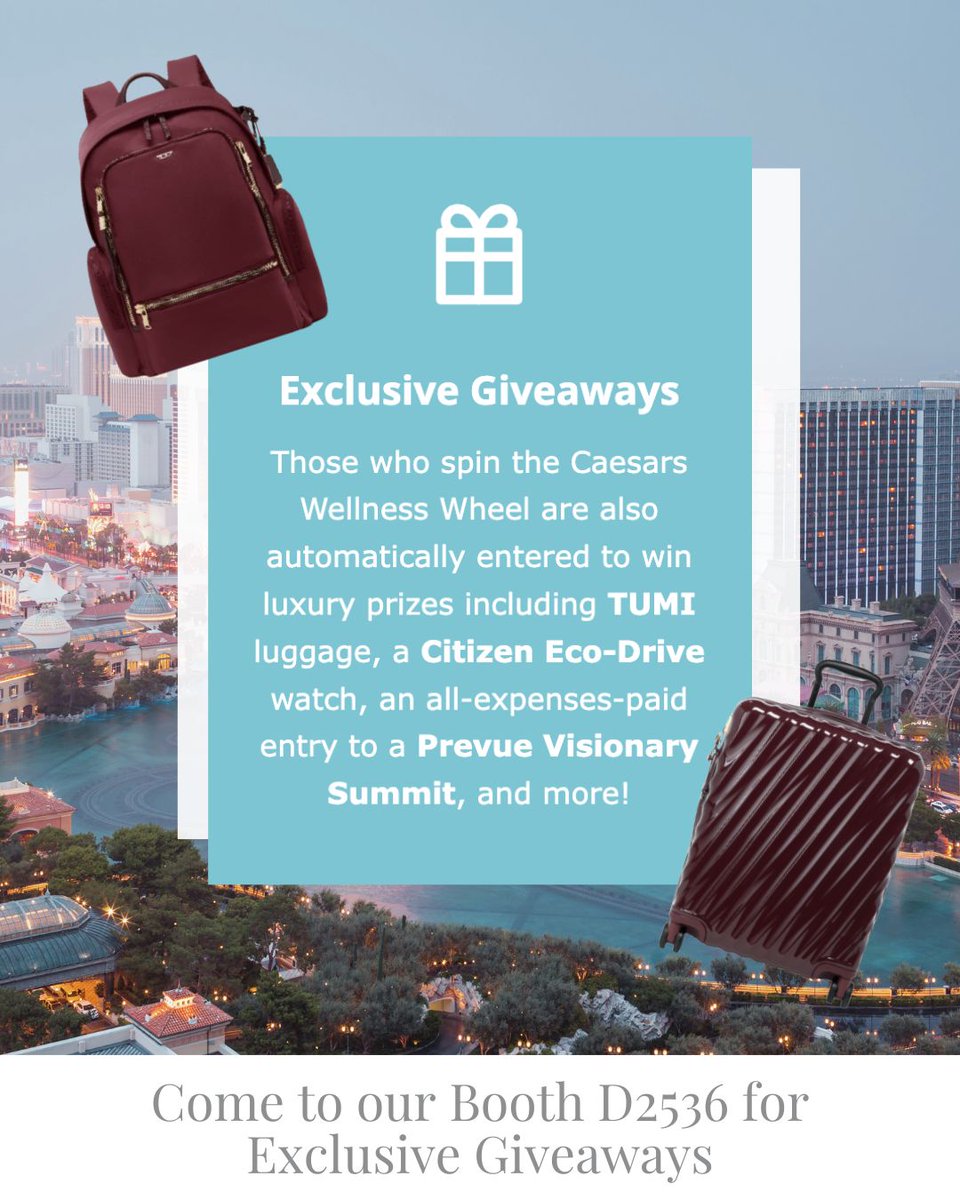 Need a break at IMEX? Visit Booth D2536 to relax, spin the Caesars Wellness Wheel, earn bonus wellness points, &amp; win luxe prizes like TUMI luggage. Come visit us: prevuemeetings.com/imex-2025/boot…