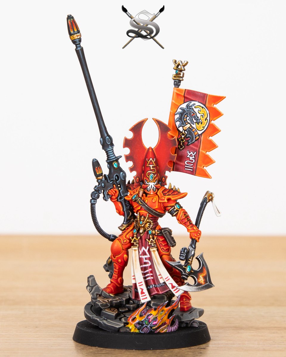 Presenting the mighty Phoenix Lord Fuegan, masterfully painted in the vivid fire-orange colour scheme from the official box art. This striking palette, with its glowing embers, deep reds and scorched metallics, perfectly captures the fiery wrath of the Fire Dragons’ ancient