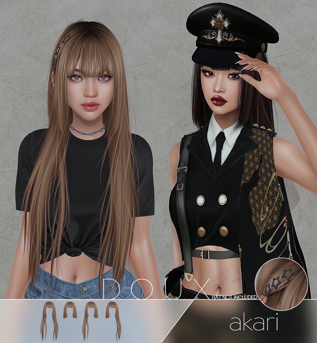 ✨ DOUX × GABRIEL ✨ 
Akari Hairstyle drops 9/27 at NeoJapan.
Hime cut precision meets Gabriel’s military edge . Discipline, elegance, and power in one look.

maps.secondlife.com/secondlife/GAB…

<a href="/GbtkTaku/">GABRIEL (Secondlife store)</a>