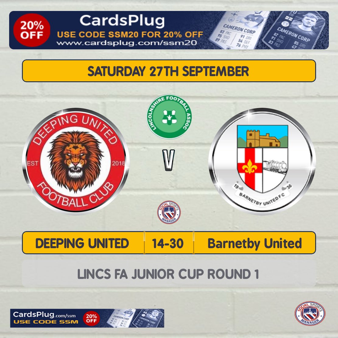 Long distance journey tomorrow to ⁦<a href="/DeepingUnitedFC/">Deeping United F.C</a>⁩ in the ⁦<a href="/LincolnshireFA/">Lincolnshire FA</a>⁩ Junior County Cup