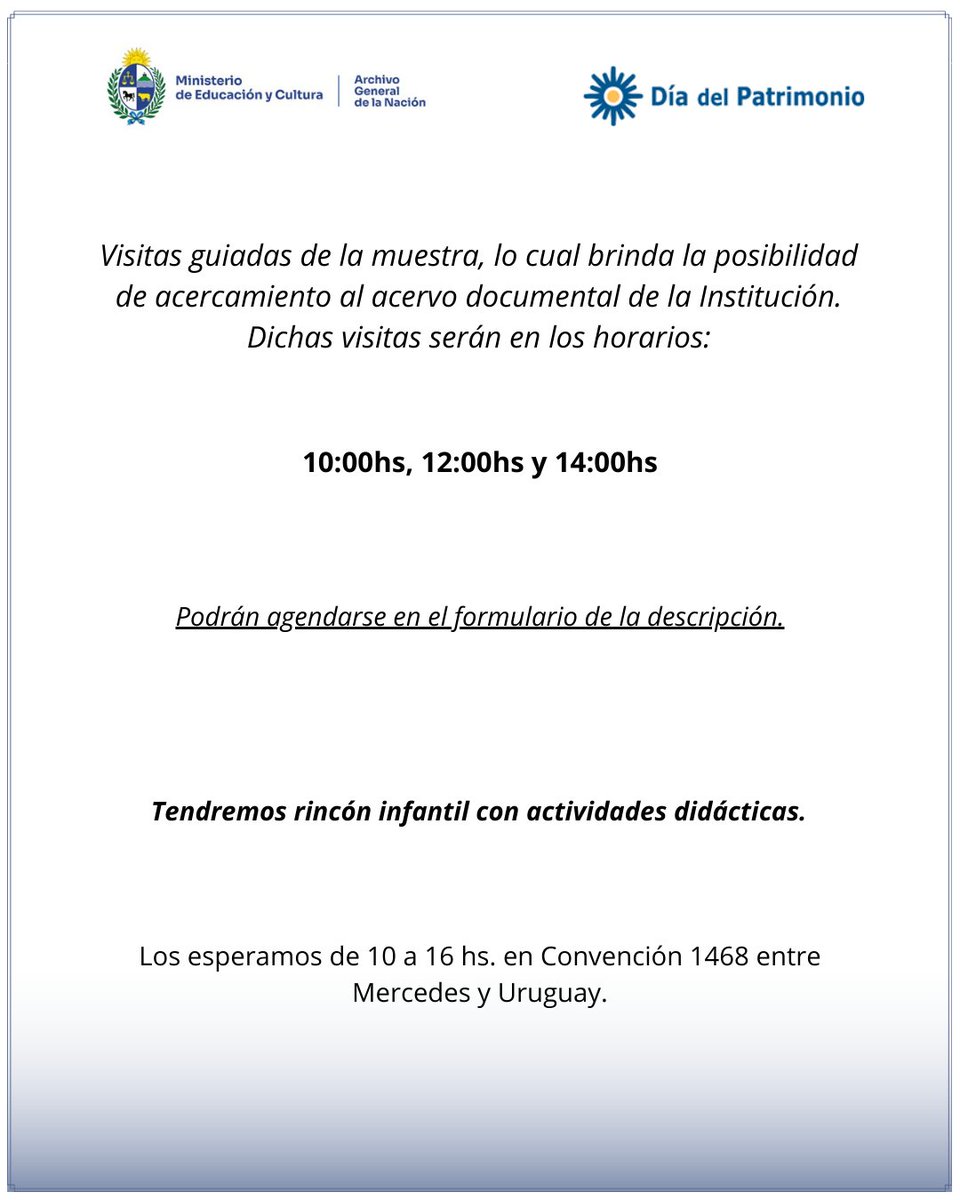 El Archivo General de la Nación abre sus puertas al público el Día del Patrimonio

Enlace para agendarse a las visitas guiadas: forms.gle/tkN1RFehszjdqe…
