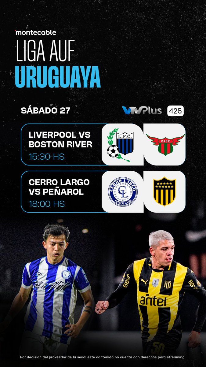 montecableuy's tweet image. Jornada 9 del Torneo Apertura ⚽️

Liverpool recibe a Boston River y Cerro Largo a Peñarol.

Mirá los partidos por VTV Plus 425 en Montecable