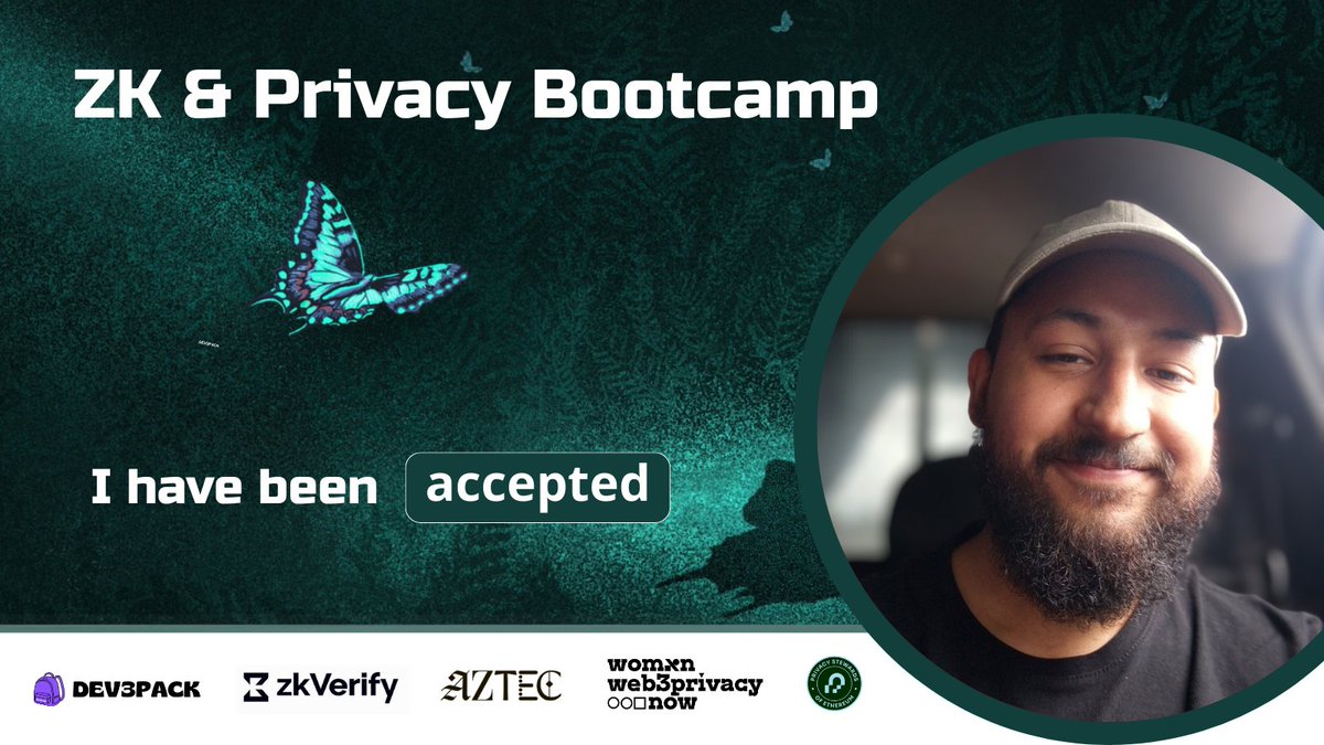 vincesmandres's tweet image. Just got accepted into the ZK &amp;amp; Privacy Bootcamp!
Started my ZK journey only a month ago with @EthTricolor in the ZKET Core Program. Now it’s time to learn, build in community &amp;amp; contribute to the ecosystem.

Thanks @Dev3pack  for this opportunity!

#ZeroKnowledge #Web3 #Privacy