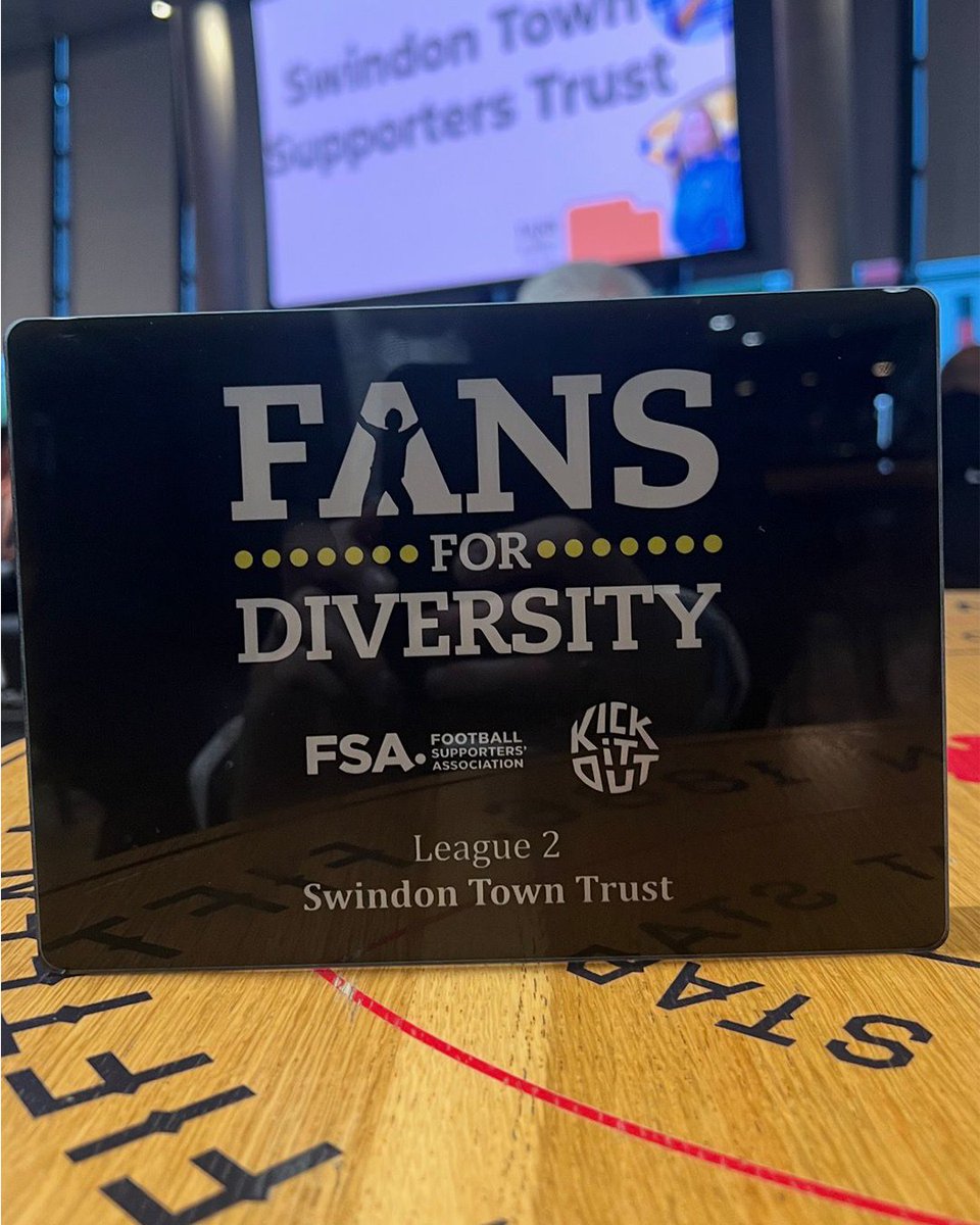 We’re thrilled to announce that Swindon Town &amp; TrustSTFC have won the League Two, Fans for Diversity Award for our My Town My Shirt project ❤️

Thank you to everyone who made this possible – this one’s for all our supporters.