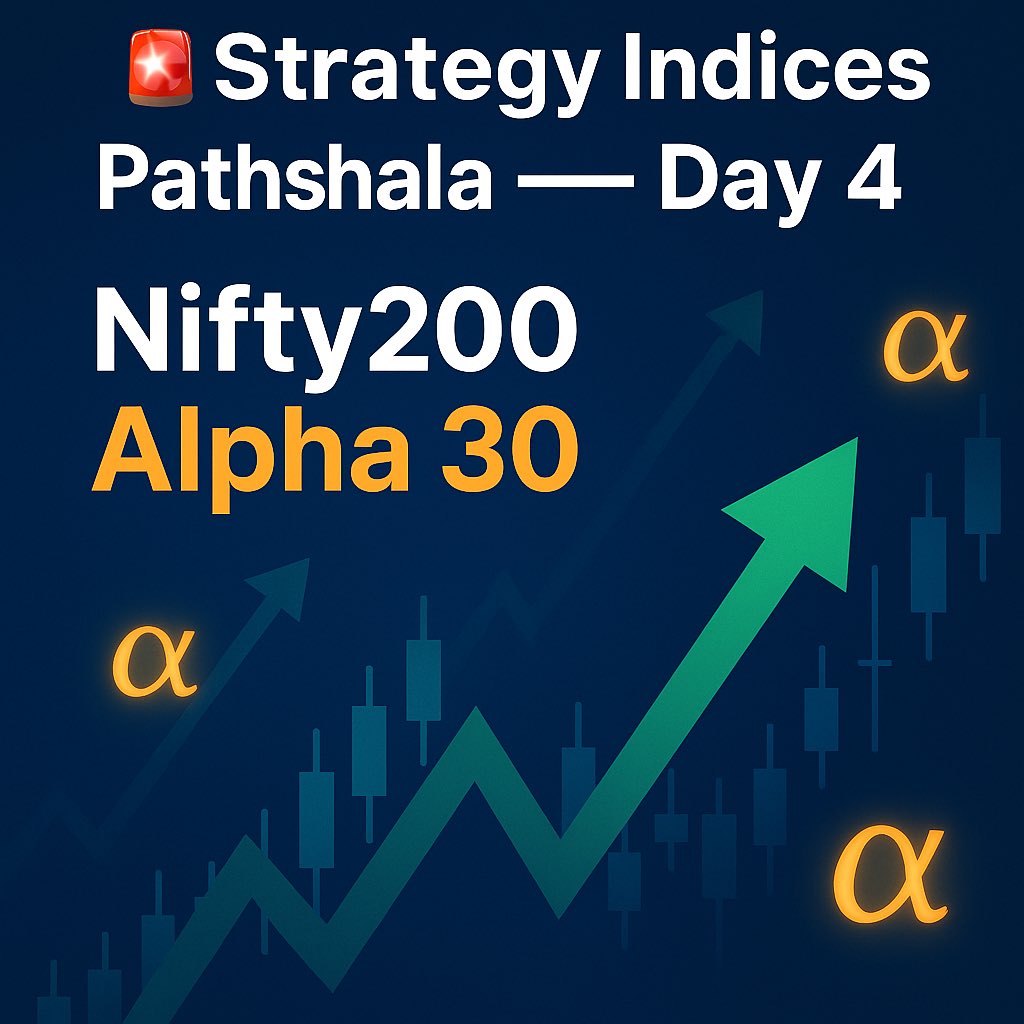 🚨 𝐒𝐭𝐫𝐚𝐭𝐞𝐠𝐲 𝐈𝐧𝐝𝐢𝐜𝐞𝐬 𝐏𝐚𝐭𝐡𝐬𝐡𝐚𝐥𝐚 - 𝐃𝐚𝐲 𝟒 🚨

Today: 𝐍𝐢𝐟𝐭𝐲𝟐𝟎𝟎 𝐀𝐥𝐩𝐡𝐚 𝟑𝟎 ⚡

👉 An index that selects 30 stocks from the Nifty200 with the highest Alpha (excess returns over market).

Think of it as a basket of stocks that have historically