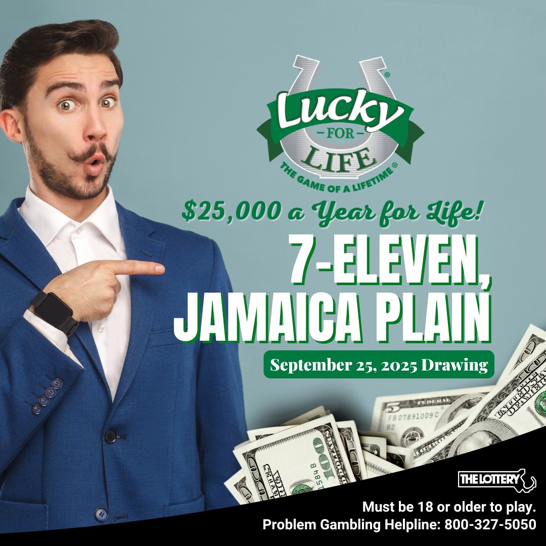 🫵 Was it YOU? Did YOU win $25,000 a Year for Life playing Lucky for Life in Jamaica Plain? Check those tickets!

Recent winners &gt; ow.ly/iyTg50X2ZQW

#MassLottery
#Lottery
#LuckyForLife
#Winning
#JamaicaPlain – 451 Centre Street
#Massachusetts
