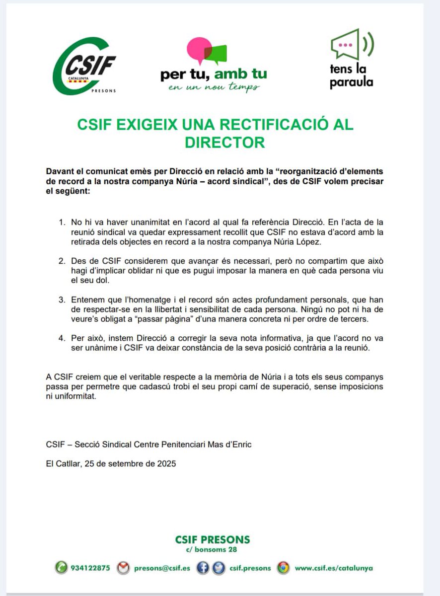 presonscsif (@presonscsif) on Twitter photo Amb <a href="/PRESONSCSIF/">presonscsif</a> no hi compteu!!! Unanimitat??? Ni de conya… ja us ho vam demostrar amb l’acord. Per auxò ja teniu “palmeros”
<a href="/csifautonomic/">Csif Autonomic</a> <a href="/csiflleida/">CSIFLLEIDA</a> <a href="/CSIFTarragona1/">CSIF TARRAGONA</a> <a href="/csifgirona/">CSIF GIRONA</a> Amb <a href="/PRESONSCSIF/">presonscsif</a> no hi compteu!!! Unanimitat??? Ni de conya… ja us ho vam demostrar amb l’acord. Per auxò ja teniu “palmeros”
<a href="/csifautonomic/">Csif Autonomic</a> <a href="/csiflleida/">CSIFLLEIDA</a> <a href="/CSIFTarragona1/">CSIF TARRAGONA</a> <a href="/csifgirona/">CSIF GIRONA</a>