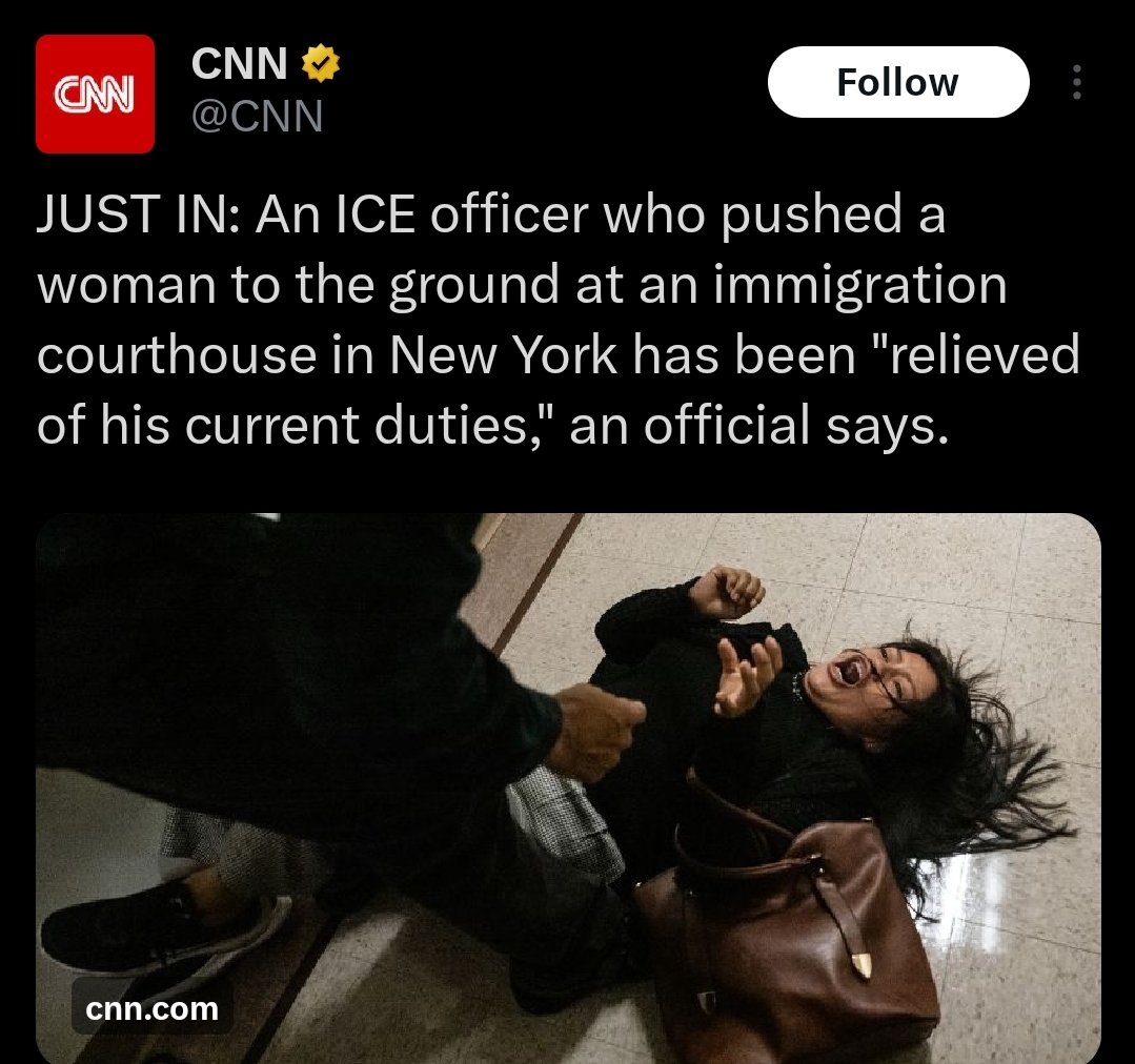 We are, in fact, not a serious country. People are shooting at ICE agents on rooftops right now. That's where we are at. Relieved of his current duties? The woman should be arrested for obstruction, and the person who relieved the officer of his duties should be relieved of their