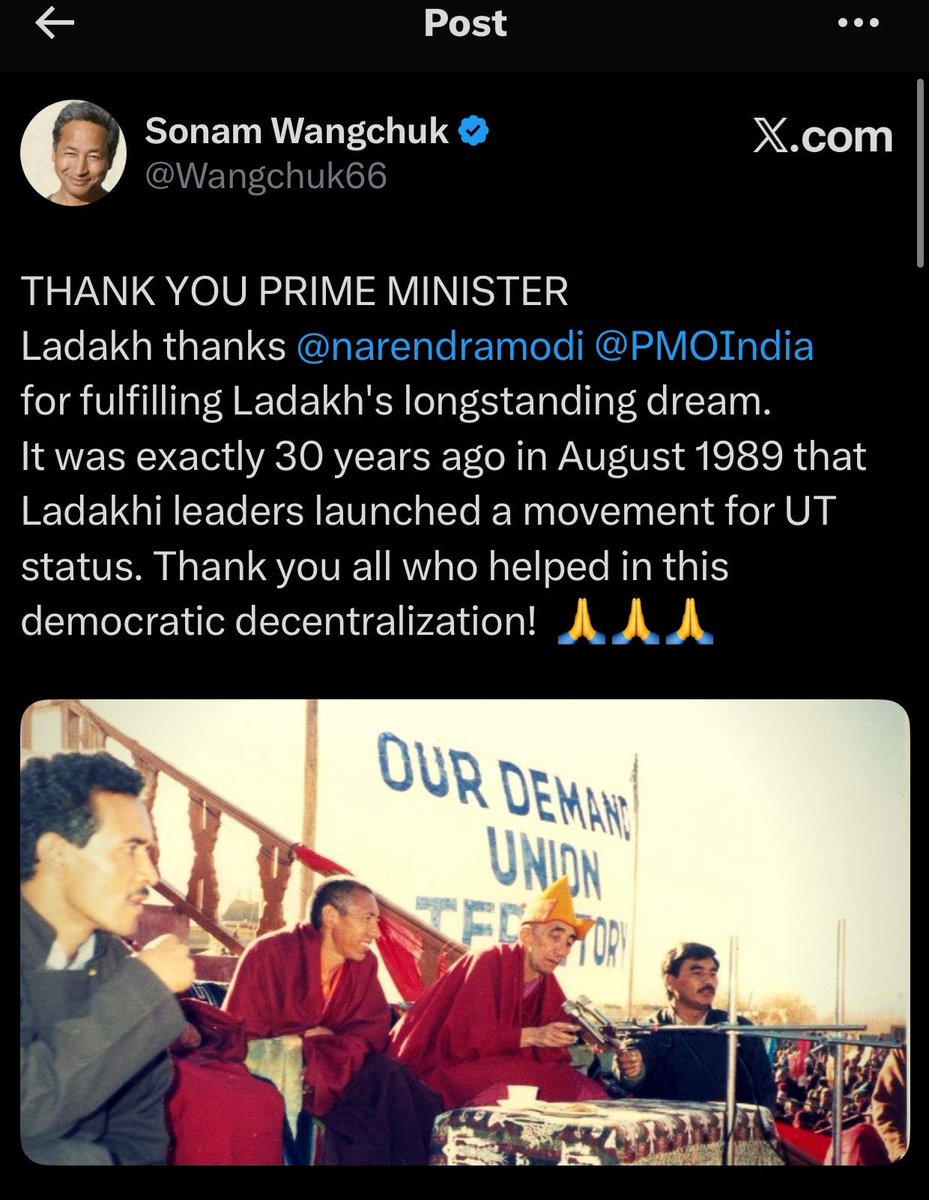 Aatish Parashar (@aatishparashar) on Twitter photo <a href="/rishibagree/">Rishi Bagree</a> For 30 years they fought for UT status. Got it because this govt in 2019.
Within 5 years, he started a new protest saying they need statehood. With threats that China can walk over and Ladakh may allow.
Next what? 
"We want to be a new country?" <a href="/rishibagree/">Rishi Bagree</a> For 30 years they fought for UT status. Got it because this govt in 2019.
Within 5 years, he started a new protest saying they need statehood. With threats that China can walk over and Ladakh may allow.
Next what? 
"We want to be a new country?"