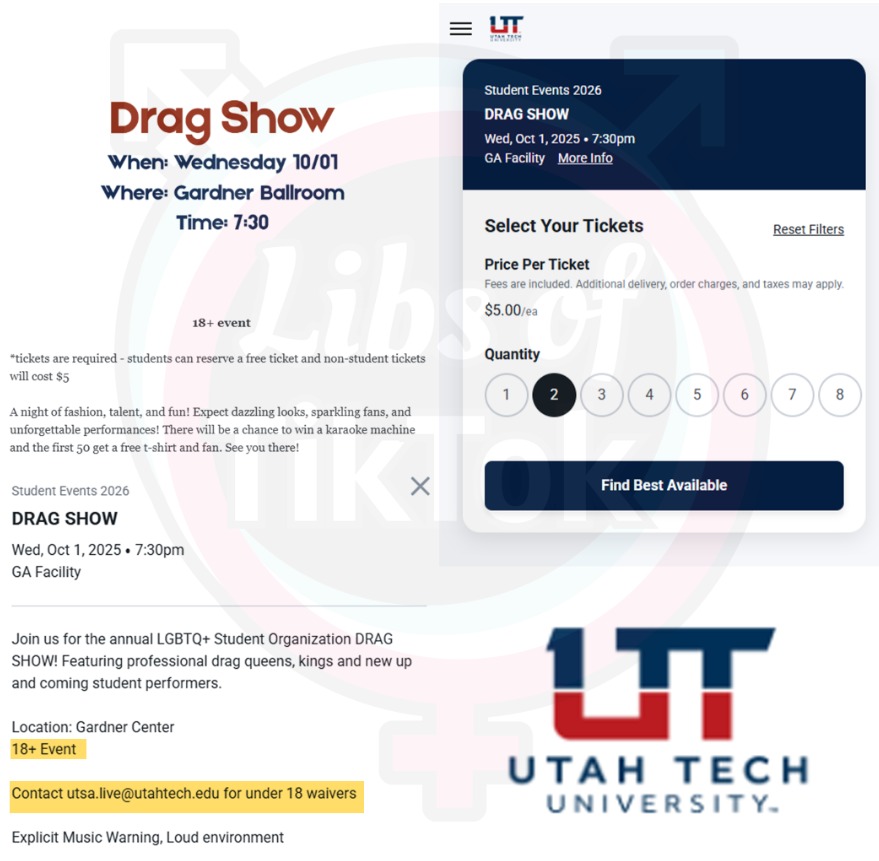 SCOOP: Utah Tech University (<a href="/utahtechu/">Utah Tech University</a>), a public university, is hosting a Drag Show with an option to sign waivers for CHILDREN to attend.

This university is funded by YOUR tax dollars.

Taxpayer-funded grooming of children

Don’t give them another penny.