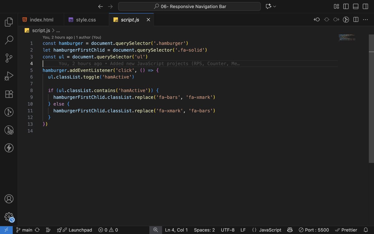 ArashadAhamad10's tweet image. Post 1:
Day 138 of #200DaysOfCode
🚀 Responsive Navigation Bar
🛠 Built with HTML, CSS & JavaScript
📱 Hamburger Menu for mobile
🎯 Highlights: Responsive design, Flexbox, Media Queries, JS toggle
#Frontend #WebDevelopment #HTML #CSS #JavaScript #CodingJourney #WebDev